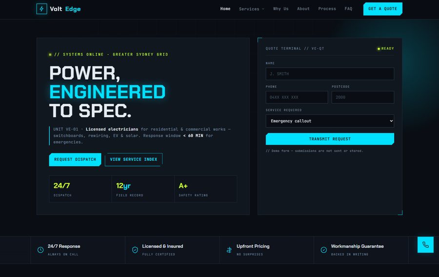 VoltEdge Electrical — electrician website built by Bytewren